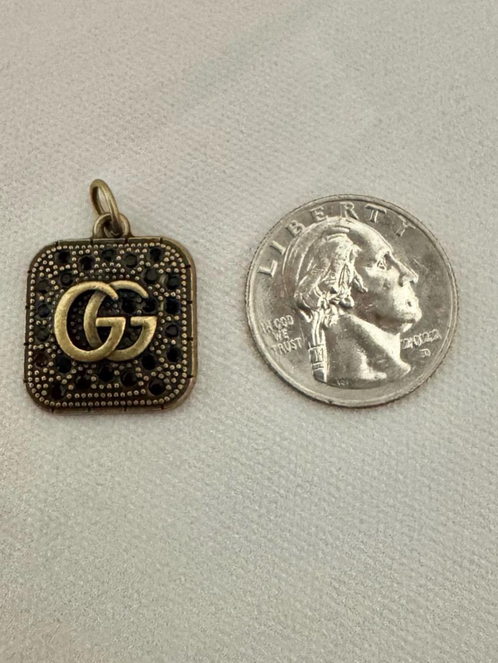 Gucci Upcycled Gold with Black Crystals Square Pendant, Iconic GG Logo, Charm - Picture 2 of 3